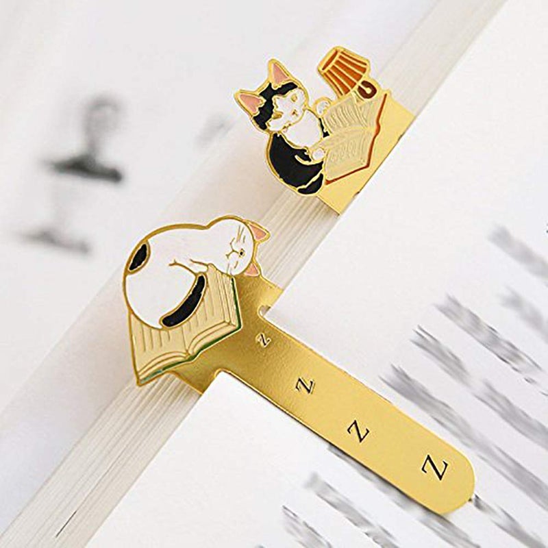 Starte 12Pcs Funny Cute Cat Theme Metal Bookmark for Cat Lovers Book Marker Lovely School Office Supplies for Kids - Image 5